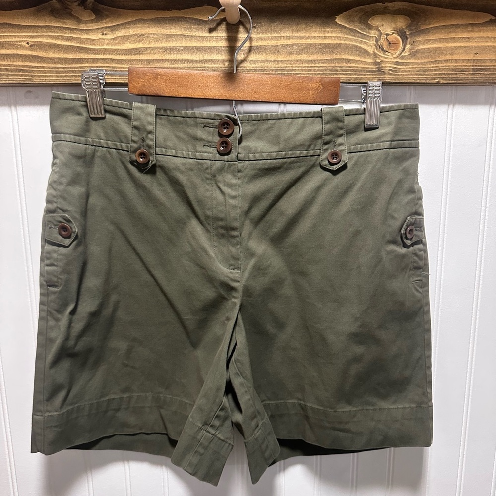 Talbots Green Cargo Shorts Flat Front Design tab belt loops sz 10 Gorpcore
